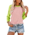 thumbnail image 1 of Htigea Women Raglan Sleeve Baseball T-Shirts Summer Casual 3/4 Sleeves Tops Loose Fit Pullover Tunics Basic Crewneck Blouse Pink,S, 1 of 7