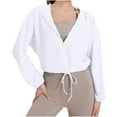 thumbnail image 1 of Htigea Women's 1/4 Zip Up Hoodies Sun Protection Long Sleeve Pullover Tops Drawstring Bottom Cropped Shirts Lightweight Summer Running Workout Yoga Blouse White,S, 1 of 3
