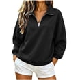 thumbnail image 1 of Htigea Women's 1/4 Zip Sweatshirts Collared Long Sleeve Pullover Fleece Lined Casual Loose Fit Tops Soft Comfy Fall Winter Clothes Black L, 1 of 6