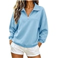 thumbnail image 1 of Htigea Women's 1/4 Zip Sweatshirts Collared Long Sleeve Pullover Fleece Lined Casual Loose Fit Tops Soft Comfy Fall Winter Clothes Light Blue XL, 1 of 7