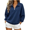 thumbnail image 1 of Htigea Women's 1/4 Zip Sweatshirts Collared Long Sleeve Pullover Fleece Lined Casual Loose Fit Tops Soft Comfy Fall Winter Clothes Navy XL, 1 of 7