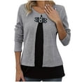 thumbnail image 1 of Htigea Women's 2 in 1 Shirts Trendy Color Block Crew Neck Long Sleeve Tunic Tee Casual Fall Tops Gray 3XL, 1 of 8