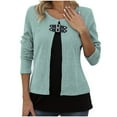 thumbnail image 1 of Htigea Women's 2 in 1 Shirts Trendy Color Block Crew Neck Long Sleeve Tunic Tee Casual Fall Tops Green XL, 1 of 7