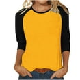 thumbnail image 1 of Htigea Women's 3/4 Length Raglan Sleeve Shirts Casual Loose Fit Pullover Color Block Baseball Tee Tunic Crewneck Top Yellow,L, 1 of 5