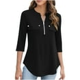 thumbnail image 1 of Htigea Women's 3/4 Length Sleeve Shirts 1/4 Zip V Neck Tunic Top Dressy Business Work Blouse Black,S, 1 of 9