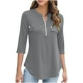 thumbnail image 1 of Htigea Women's 3/4 Length Sleeve Shirts 1/4 Zip V Neck Tunic Top Dressy Business Work Blouse Gray,M, 1 of 9