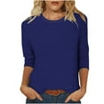 thumbnail image 1 of Htigea Women's 3/4 Length Sleeve T-Shirts Summer Crewneck Pullover Top Plain Basic Tunic Tee Lightweight Home Work Blouse Blue,L, 1 of 5