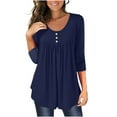 thumbnail image 1 of Htigea Women's 3/4 Length Sleeve Top Pleated Crewneck T-Shirts Flowy Tunic Blouse Casual Loose Fit Tees Navy,4XL, 1 of 6