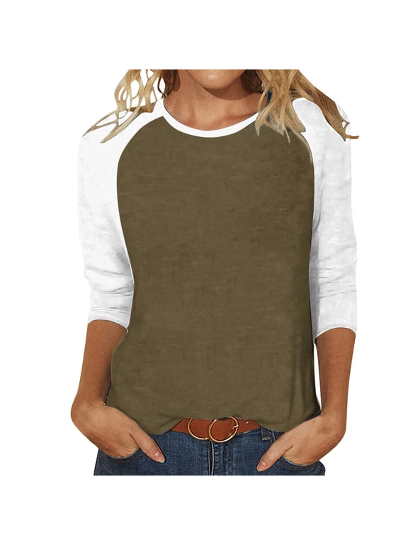 Women's 3/4 Long Sleeve Tshirts Raglan Crewneck Baseball T Shirts Casual Basic Pullover Loose Tunic Top Brown,M