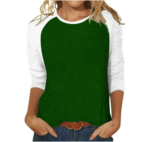 Htigea Women's 3/4 Raglan Sleeve Shirts Casual Crewneck Tees Patchwork Baseball Sport T Shirt Tops Army Green,XL