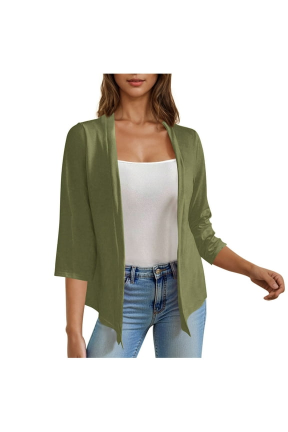 Women's 3/4 Sleeve Open Front Cardigan Casual Loose Lightweight Cardigans with Pockets Army Green XL
