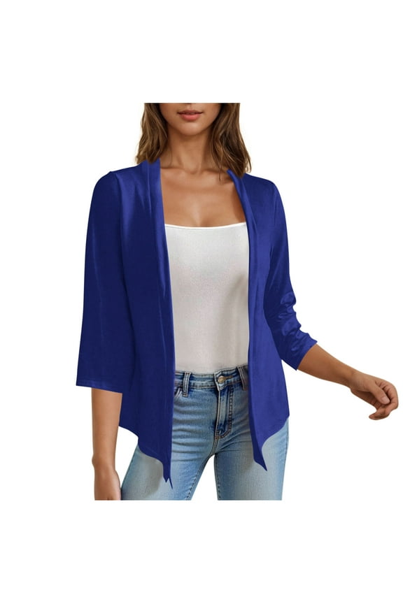 Women's 3/4 Sleeve Open Front Cardigan Casual Loose Lightweight Cardigans with Pockets Navy L