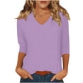 thumbnail image 1 of Htigea Women's 3/4 Sleeve Shirts Summer V-Neck Tunic Tops Solid Color Bracelet Sleeves Blouses Purple,L, 1 of 7