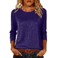 thumbnail image 1 of Htigea Women's 3/4 Sleeve T Shirts Sequin Sparkly Crew Neck Tunic Tops Casual Comfy Pullover Tees Spring Summer Outfits Purple L, 1 of 7