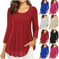 thumbnail image 1 of Htigea Women's 3/4 Sleeve Tunic Tops Casual Loose Fit Blouses Pleated Layered Shirt Blue,L, 1 of 7