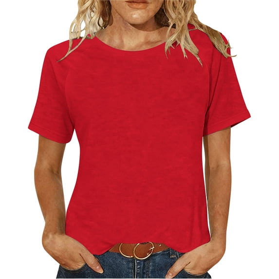 Htigea Women's Basic Tee Raglan Short Sleeve Crewneck T-Shirts Plus Size Tunic Tops Soft Comfy Summer Casual T Shirts Red XXXXL
