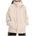 thumbnail image 1 of Htigea Women's Biker Jackets Lightweight Windproof Hiking Windbreaker Jacket Full Zip Hooded Boyfriend Jacket with Pocket Khaki 3XL, 1 of 9