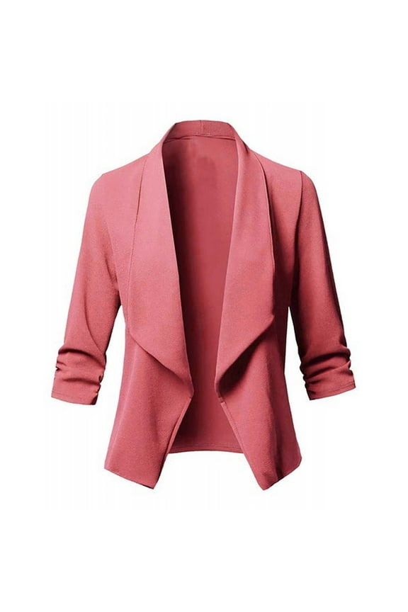 Women's Blazer Coats Lapel Roll Sleeve Tops Formal Work Office Open Front Cardigan Lightweight Fall Jackets Pink XL