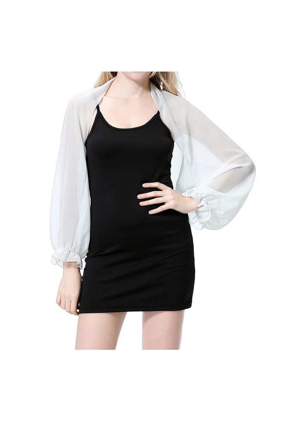 Women's Bolero Shrugs Long Sleeve Open Front Sheer Cardigan Chiffon Shawl Cropped Cardigans to Wear with Dress White Free Size