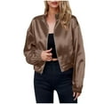 thumbnail image 1 of Htigea Women's Bomber Jackets Lightweight Drop Shoulder Long Sleeve Jacket Full Zip Up Cropped Coats Brown XL, 1 of 6