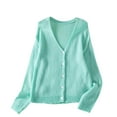 thumbnail image 1 of Htigea Women's Button Down Cardigans Knit Long Sleeve V-Neck Sweaters Lightweight Fall Everyday Tops Light Blue S, 1 of 6