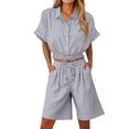 thumbnail image 1 of Htigea Women's Button Down Cropped Tops and Drawstring High Waist Shorts Casual Trendy 2 Piece Sets Summer Outfits Gray XL, 1 of 7