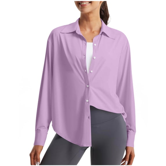 Htigea Women's Button Down Shirts UPF 50+ Long Sleeve Lightweight Quick Dry Summer Beach Cover Up Tops Purple S