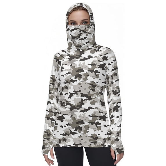 Htigea Women's Camo Hoodie UPF 50+ Long Sleeve Lightweight Summer Fishing Shirts with Face Mask Outdoor Rash Guard Tops K Multicolor L