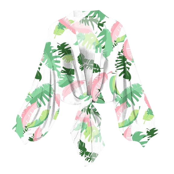 Htigea Women's Cardigan Chiffon Long Sleeve Sheer Coat Lightweight Open Front Tie Casual Loose Tops Green 2XL