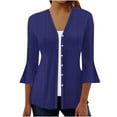 thumbnail image 1 of Htigea Women's Cardigan Eyelet 3/4 Sleeve Open Front Tops Casual Loose Fit Tunic Cardigans Semi Formal Button Down Blouses Blue 2XL, 1 of 5