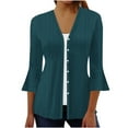 thumbnail image 1 of Htigea Women's Cardigan Eyelet 3/4 Sleeve Open Front Tops Casual Loose Fit Tunic Cardigans Semi Formal Button Down Blouses Navy M, 1 of 5