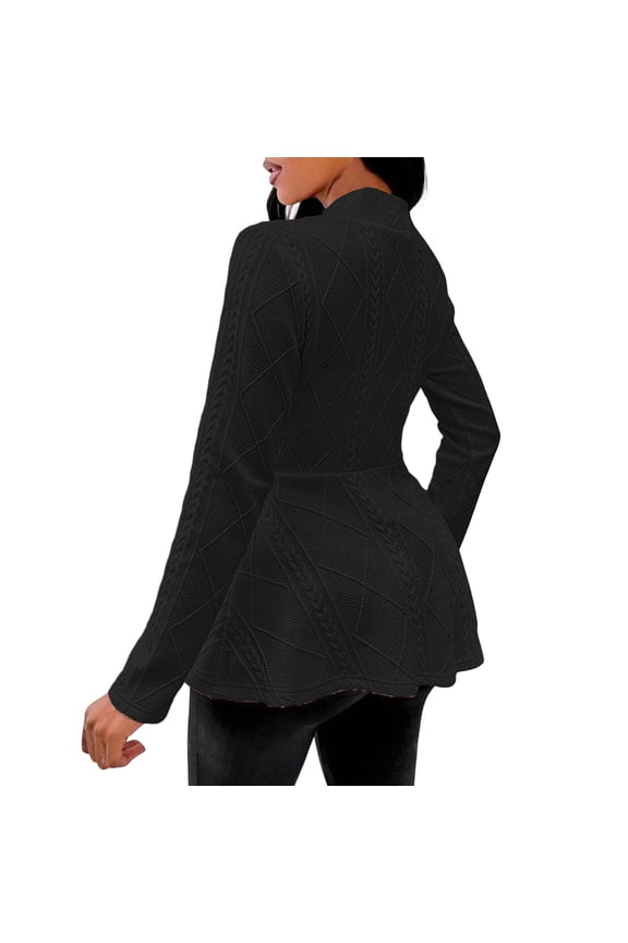 Women's Cardigan Jacket Textured Button Down V Neck Peplum Coats Casual Dressy Work Office Jackets Black L