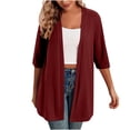 thumbnail image 1 of Htigea Women's Cardigans Half Sleeve Open Front Blouse Tops Solid Casual Lightweight Cardigan Wine 2XL, 1 of 7