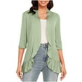 thumbnail image 1 of Htigea Women's Casual Cardigans 3/4 Sleeve Open Front Cardigan Lightweight Draped Ruffle Cardigan Green XL, 1 of 6