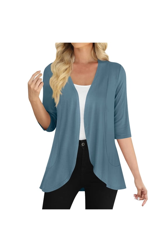 Women's Casual Half Sleeve Cardigan Lightweight Soft Open Front Cardigans Sky Blue XL