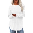 thumbnail image 1 of Htigea Women's Casual Long Sleeve Tees Fall Crew Neck T Shirts Ribbed Knit Tops | Casual Raglan Pullover, Loose Fit, Tunic, Soft Comfy, Curved Hem White M, 1 of 6