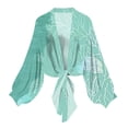 thumbnail image 1 of Htigea Women's Chiffon Cardigan Long Sleeve Sheer Shrugs Casual Tie Open Front Shawl Top Boho Beach Cover Ups Mint Green S, 1 of 6