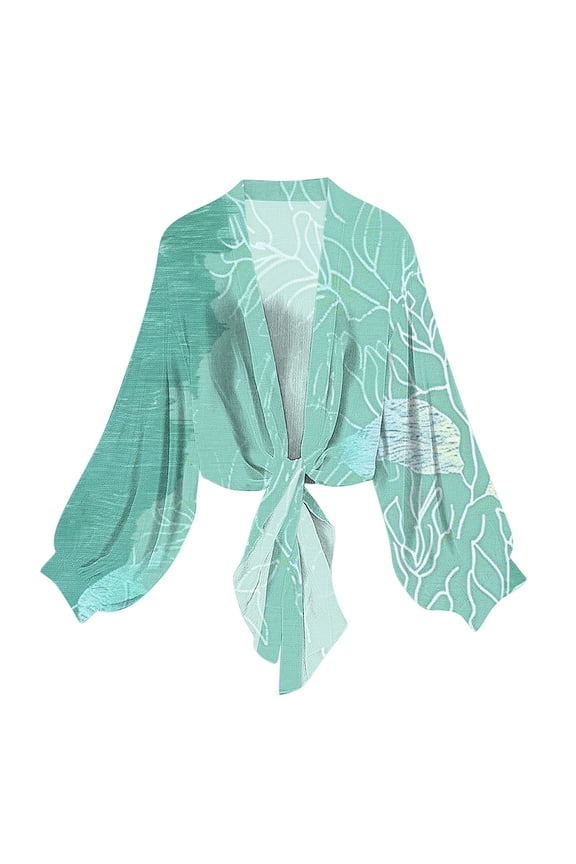 Women's Chiffon Cardigan Long Sleeve Sheer Shrugs Casual Tie Open Front Shawl Top Boho Beach Cover Ups Mint Green S