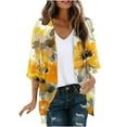 thumbnail image 1 of Htigea Women's Chiffon Cardigans Fashion Print 3/4 Sleeve Thin Lightweight Cardigan Tops Open Front Cardigans Yellow,M, 1 of 5