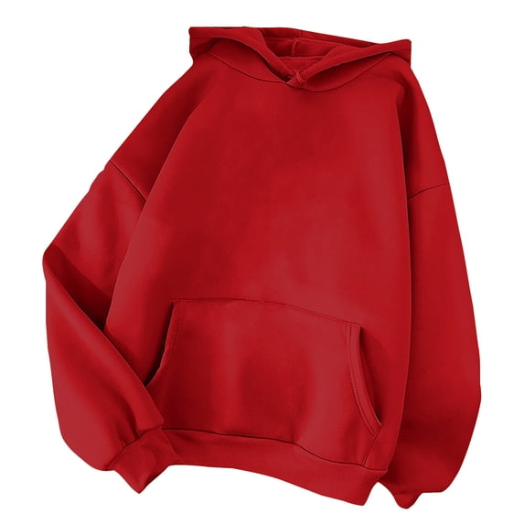 Htigea Women's Classic Hoodies Oversized Hooded Sweatshirts Fall Winter Clothes | Solid Color, Basic, Loose Pullover, Casual Trendy Daily Wear Red L
