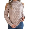thumbnail image 1 of Htigea Women's Cold Shoulder Sweaters Turtleneck Long Sleeve Pullover Solid Fall Cable Knit Jumper Tops Pink S, 1 of 8