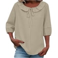thumbnail image 1 of Htigea Women's Collared T-Shirts Cute 3/4 Sleeve Pullover Tops Casual Loose Fit Tees Solid Color Daily Blouses Khaki S, 1 of 5