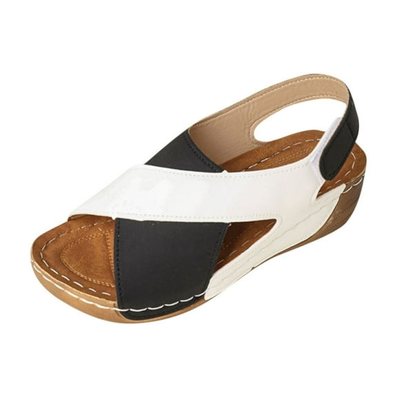 Htigea Women's Cotrast Color Sandals Summer Crisscross Strap Open Toe Sandal Casual Comfy Arch Support Orthopedic Shoes Black,6