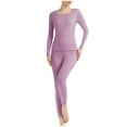thumbnail image 1 of Htigea Women's Crew Neck Long Johns Thermal Underwear Top & Bottom Set Soft Comfy Fall Winter Base Layer Clothes Purple M, 1 of 5