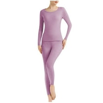 Htigea Women's Crew Neck Long Johns Thermal Underwear Top & Bottom Set Soft Comfy Fall Winter Base Layer Clothes Purple M