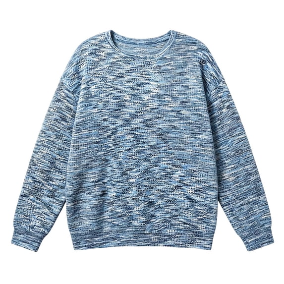 Htigea Women's Crew Neck Long Sleeve T Shirts Waffle Knit Tops Baggy Drop Shoulder Pullover Shirt Casual Daily Weekend Going Out Tees Blue L