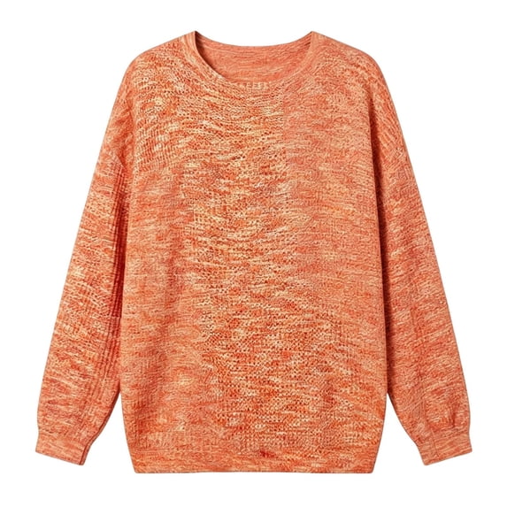 Htigea Women's Crew Neck Long Sleeve T Shirts Waffle Knit Tops Baggy Drop Shoulder Pullover Shirt Casual Daily Weekend Going Out Tees Orange S