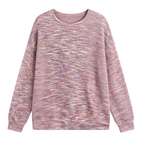 Htigea Women's Crew Neck Long Sleeve T Shirts Waffle Knit Tops Baggy Drop Shoulder Pullover Shirt Casual Daily Weekend Going Out Tees Pink XL