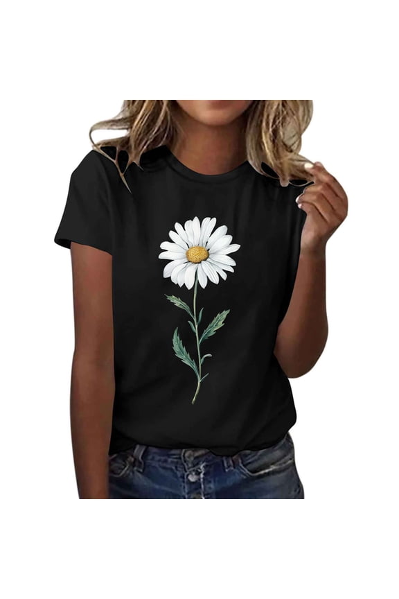 Women's Crew Neck Short Sleeve Tshirts Cotton Tees Lightweight Summer Casual T-Shirts Outdoor Active Tops ZA Black L