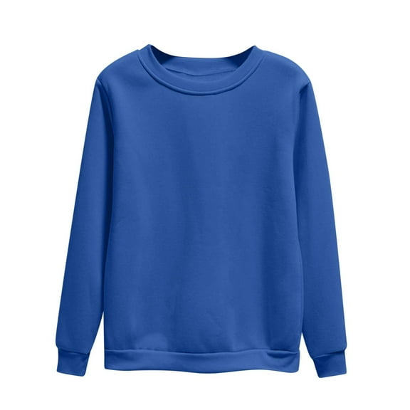 Htigea Women's Crew Neck Sweatshirts Fall Thin Fleece lining Long Sleeve Athletic Top Solid Color Casual Workout Pullover Shirts Blue M